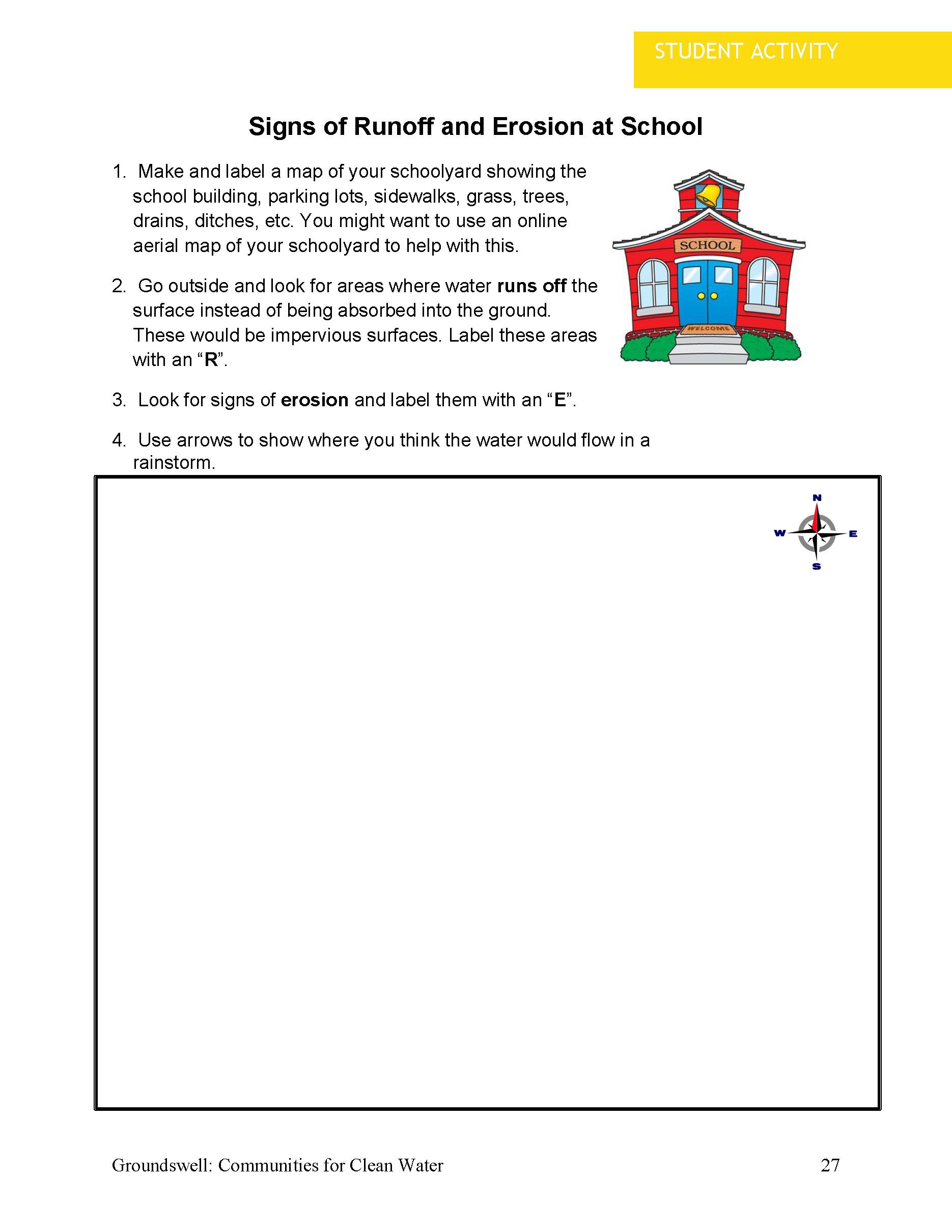 Student page for signs of runoff and erosion activity